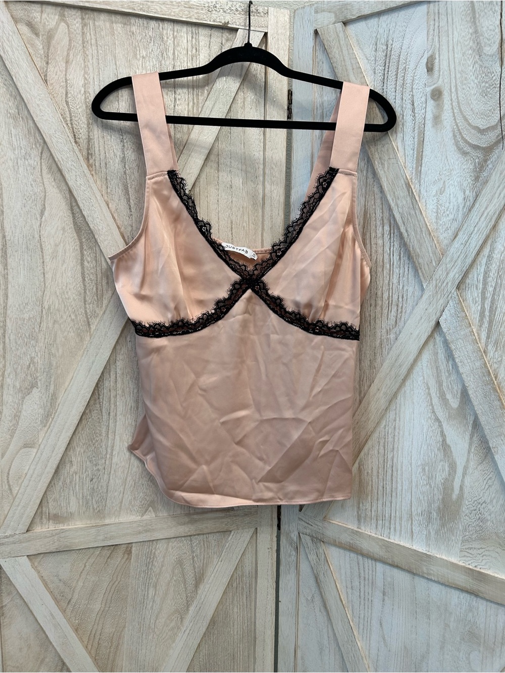 JustFab Blush Pink Satin Cami with Black Lace